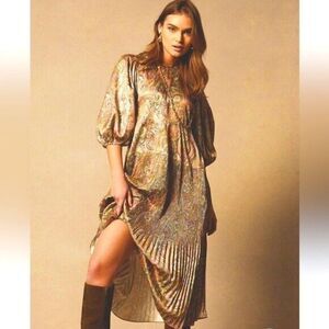 Current Air Womens M Paisley Print Jacquard Midi Dress Multicolor Balloon Sleeve